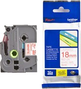 Resim Brother Tze-242 18mm Beyaz Üzeri Kırmızı Etiket 