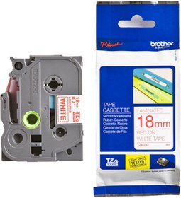 Resim Brother Tze-242 18mm Beyaz Üzeri Kırmızı Etiket 