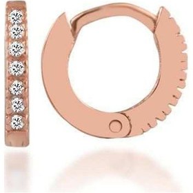 Resim Halka Gümüş Küpe Zirkon Rose 