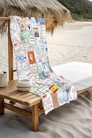 Resim Dijital Baskı Plaj Deniz Havlusu Posta pulu Desenli Peştamal HVL0081 