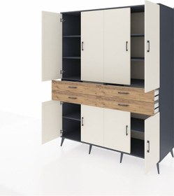 Resim Kronos Gardrop 8 Raflı 4 Çekmeceli 8 Kapaklı 176x59x221 Antrasit-aytaşı/çam Aytaşı/çam 