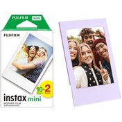 Resim Fujifilm Instax Mini 12 Makine Uyumlu 20'li Film ve Lila Fotoğraf Çerçevesi 