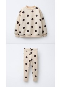 Resim Kız Çocuk Siyah Beyaz Puantiyeli Sweatshirt Tayt Alt Üst Takım Polkadot Beyaz 