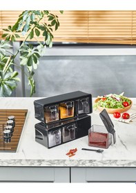 Resim Standlı Kendinden Kapaklı 6 Lı Baharatlık Seti Tezgâh Üstü Pratik Ve Şık Baharat Düzenleyici Siyah 