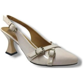 Resim Mengi M901-25 Rugan Bantlı İnce Topuk Kadın Ayakkabı Krem 