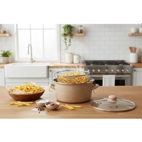 Resim Emaye Kızartma Tenceresi Renkli 22 Cm Bej 