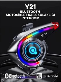 Resim Y21 Rgb Işık Efektli Intercom Motosiklet Kask Kulaklığı Intercom Kulaklık 