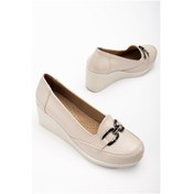 Resim Kadın Dolgu Topuklu Ayakkabı Bej Yüzlü Tokalı-3812 Bej 