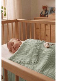 Resim Müslin Püsküllü 4 Katlı Müslin Battaniye 90x120 Cm - Ze4katlı Yeşil 