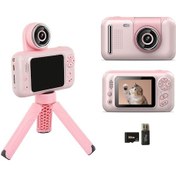 Resim Konesam Çocuklar İçin 1080p Full Hd Flip Lensli Pembe Mini Fotoğraf Makinesi - 20mp, 32gb Kart, Tripod Ve Eğlenceli Özellikler 
