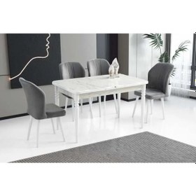 Resim High Gloss Kelebek Masa/ Marmo- Demet Sandalye Masa Takımı Beyaz Mermer 