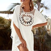 Resim Bohem Boho Kadınlar İçin Bol Kesim Plaj Tatili Tassel Püskül Gömlek 