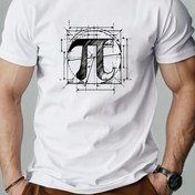 Resim Erkek Yazlık Rahat Yuvarlak Yaka Tişörtü Pi Desenli, %100 Pamuk Örme Kumaş, Hafif Esnek, Normal Kalıp, Düz Renk, 180g/m² - Yetişkinler İçin Mükemmel 
