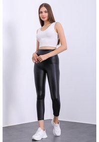 Resim Pucka Fashion Içi Kadife Yüksek Bel Toparlayıcı Deri Taytsiyahxl Siyah 