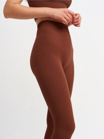 Resim Trendy Butik Kadın Kahverengi Yüksek Bel Fitilli Taytkahvem Kahverengi 