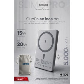 Resim Simex iPhone Qi2 5000mAh MagSafe 20W Kablosuz Powerbank Şarj Cihazı Taşınabilir 17 16 15 14 13 12 Pro Max 