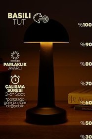 Resim Şarjlı Mantar Masa Lambası Metal Dokunmatik 3 Işık Parlaklık Ayarlı Gece Masa Üstü Lamba (Siyah A4) 