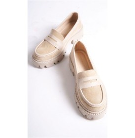 Resim Mubiano Mb1190-bj Kalın Taban Lüx Süet Bej Kadın Kolej Loafer Bej 