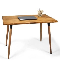 Resim Doğal Ağaç Masif Kütük Masa Ahşap Çalışma Masası Ofis Masası 60CM x 90CM ( Ağaç Ayak ) 