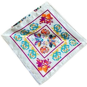Resim Saten Bandana Saten Fular Saten Çanta Aksesuarı Özel Desen Bandana 45x50 Cm Beyaz - Lacivert - Pembe 