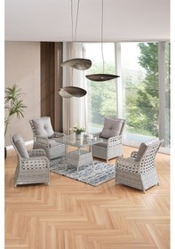Resim Duru 4 Kişilik Rattan Bahçe Balkon Mutfak Masa Takımı Gri 
