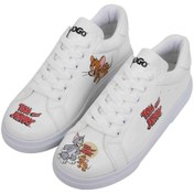 Resim Dogo Kadın Vegan Deri Beyaz Sneakers - Warner Bros Tom ve Jerry Tasarım 