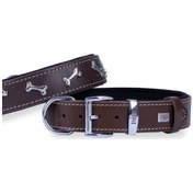 Resim Doggie Konforlu Deri El Yapımı Kemik Süslü Köpek Boyun Tasması 3.5 x 47-55 CM Kahverengi 