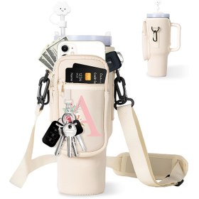 Resim 40/30oz Tumbler Neopren Su Şişesi Taşıyıcı Çanta Telefon Cebi ile, Ayarlanabilir Askı, Karabina ve Pipet Kapağı - Seyahat ve Günlük Kullanım için İdeal 