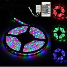 Resim Led Rgb Şerit 5 Metre 3 Ana Renkli Şerit Işık Kumandalı Adaptörlü Fişli Tak Çalıştır Seti 
