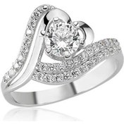 Resim Gümüş Kalpli Tek Taş Bayan Yüzük - 555900089 