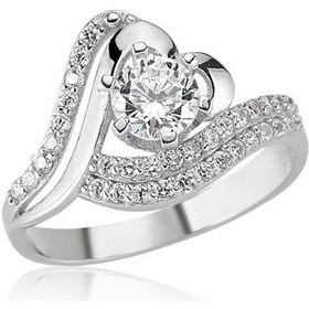 Resim Gümüş Kalpli Tek Taş Bayan Yüzük - 555900089 