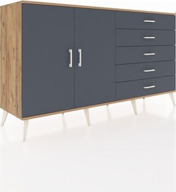 Resim Hyperion Konsol 4 Raflı 5 Çekmeceli 2 Kapaklı 176x44x99 Çam-antrasit Atlas Çam/antrasıt - Atlas Çam 