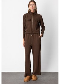 Resim On Kadın Cep Detaylı Dik Yaka Eşofman Üstü 66509 Kahverengi Kahverengi 