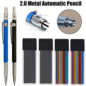 Resim 2 adet/takım 2.0mm Metal Mekanik Kalemler, Sanat Çizimi Tasarımı, Otomatik Çizim Özel Kalemler, Ofis Kırtasiye Seti 