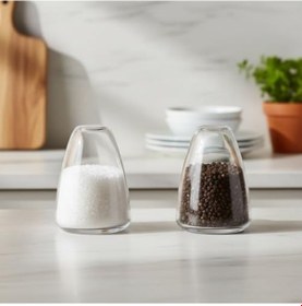 Resim 2'li Şeffaf Cam Tuzluk Ve Biberlik Seti - Klasik Ve Modern Tasarımlı Dolumlu Baharatlık 4x6 Cm Açık Gri 