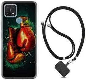 Resim kilifland Oppo A15s ile Uyumlu Kılıf Silikon Desen Boyun Askılı Boks Eldiveni 1763 