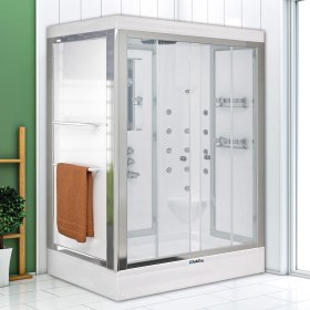 Resim Dikdörtgen Tekneli Masajlı | Buharlı Compact Duşakabin | Mod - 70x150 / Beyaz / Tekneli 