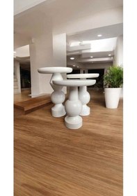 Resim Ahşap Yan Sehpa 3 Lü Beyaz Renk Masif Zigon Ve Fiskos Beyaz 