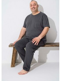 Resim Aydoğan Erkek Dinç Büyük Beden Koton Kısa Kol Koyu Gri Pijama Takım 7018 Koyu Gri 