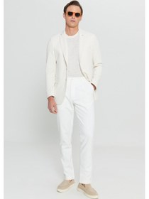 Resim AC&Co / Altınyıldız Classics Erkek Ekru 360 Her Yöne Esneyen Pamuklu Esnek Slim Fit Dar Kesim Mono Yaka Armürlü Blazer Ceket Ekru 
