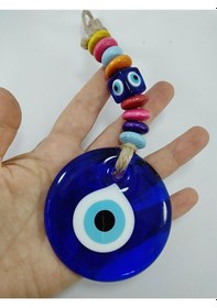 Resim Nazar Boncuğu Duvar Dekoru 7 Cm El Yapımı Cam Özel Tasarım Renkli 
