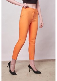 Resim JUMENT Yüksek Bel Kalın Kemerli Cepli Dar Paça Bilek Boy Pamuklu Likralı Kumaş Pantolon -mango 
