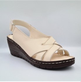 Resim Pierre Cardin 6903 Krem Renk Deri Dolgu Topuk 6cm Kadın Sandalet Krem 
