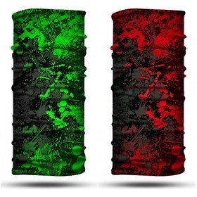 Resim Yeşil Kırmızı Boya Desenli 2'li Set Boyunluk Bandana Outdoor Balaklava Yüz Maskesi Kafa Bandı 