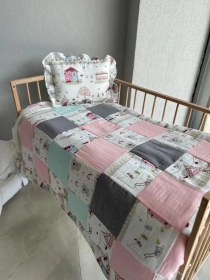 Resim % 100 Pamuk Kırk Yama Çift Katlı Yorgan Seti 