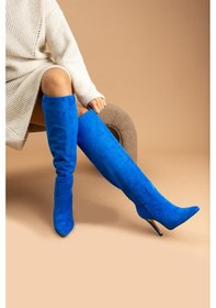 Resim Shoetek Sara Kadın Çizme İnce Topuklu Saks Mavisi Süet Saks Mavi 