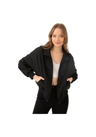 Resim Spor Kadın Dik Yaka Su Ve Rüzgar Geçirmez Oversize Crop Mevsimlik Yağmurluk Rüzgarlık-133 Siyah 