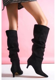 Resim Zelya Siyah Süet Topuklu Çizme Çok Renkli 