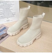 Resim Bej Kadın Çizmeler Batı Yarım Çizmeler Üzerinde Kayma Platformu Örme Bayanlar Sonbahar Çorap Çizmeler Kadınlar İçin Moda Kadın Patik Bej 