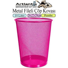Resim Renkli Çöp Kovası Paslanmaz Çelik Fileli 1 Adet Ofis Büro Okul Çöp Kovası Metal Delikli Kolay Kullanım Pembe 